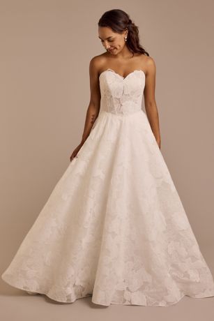 Oleg Cassini Strapless Floral Organza Ball Gown Wedding Dress